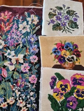 Handmade Floral Needlepoint Wall Art - Multicolor